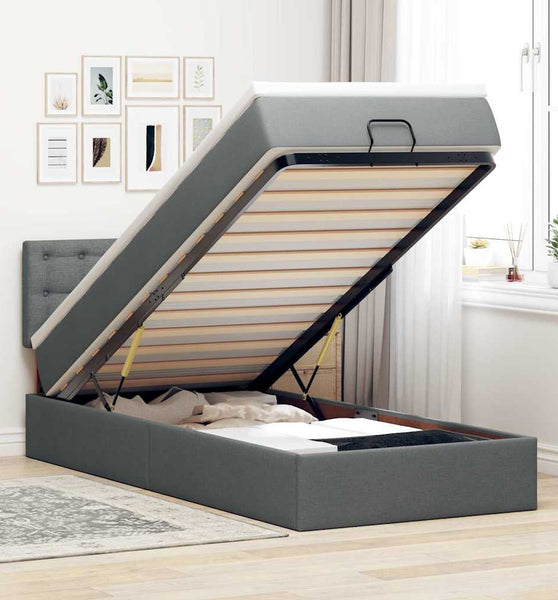 Ottoman-Bett mit Matratze Dunkelgrau 90x190 cm Stoff