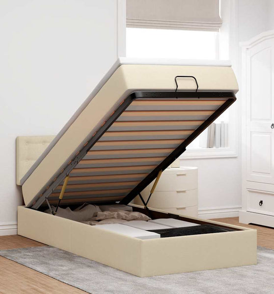 Ottoman-Bett mit Matratze Creme 90x200 cm Stoff