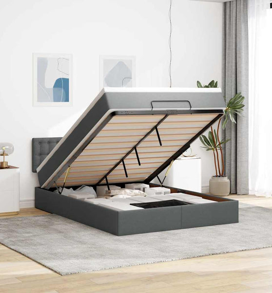 Ottoman-Bett mit Matratze Dunkelgrau 140x200 cm Stoff