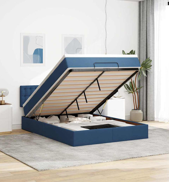 Ottoman-Bett mit Matratze Blau 140x200 cm Stoff