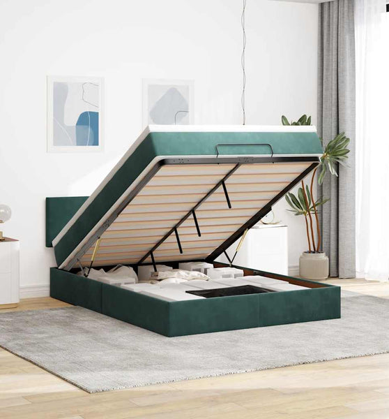 Ottoman-Bett mit Matratze Dunkelgrün 140x200 cm Samt