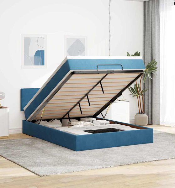 Ottoman-Bett mit Matratze Dunkelblau 140x200 cm Samt