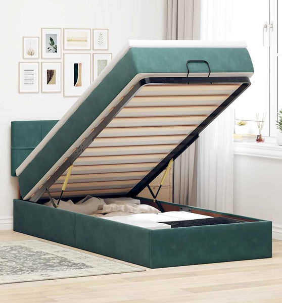 Ottoman-Bett mit Matratze Dunkelgrün 90x190 cm Samt