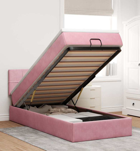 Ottoman-Bett mit Matratze Rosa 90x200 cm Samt