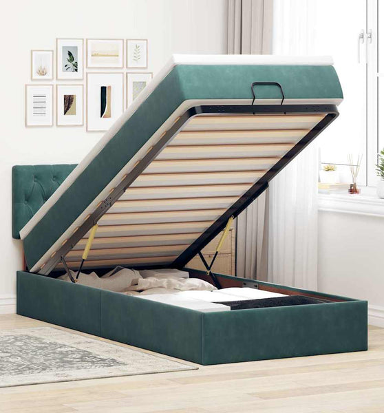Ottoman-Bett mit Matratze Dunkelgrün 80x200 cm Samt