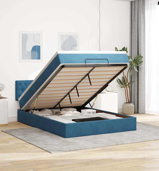 Ottoman-Bett mit Matratze Dunkelblau 140x200 cm Samt