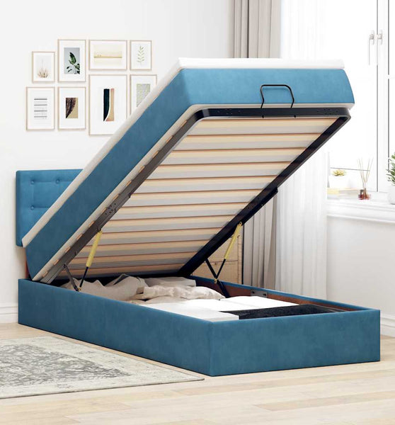 Ottoman-Bett mit Matratze Dunkelblau 90x190 cm Samt