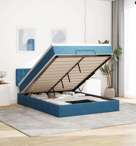 Ottoman-Bett mit Matratze Dunkelblau 140x200 cm Samt