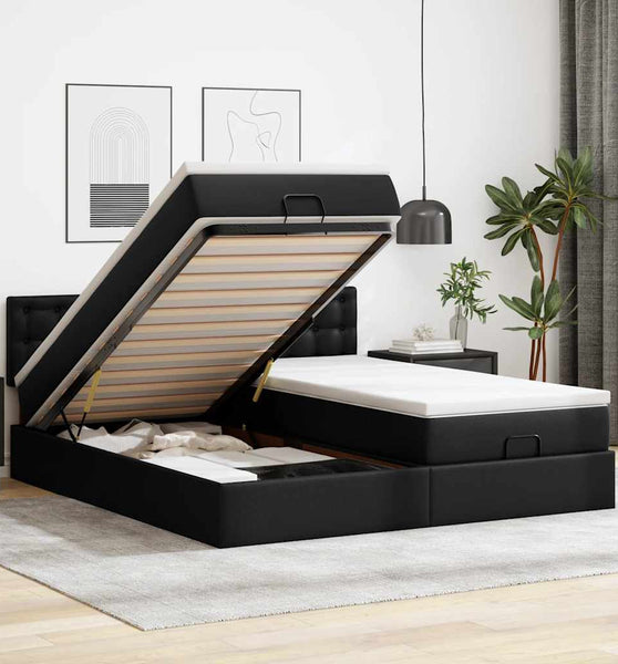 Ottoman-Bett mit Matratzen Schwarz 160x200 cm Kunstleder