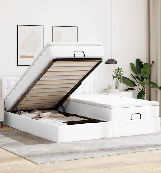 Ottoman-Bett mit Matratzen Weiß 180x200 cm Kunstleder