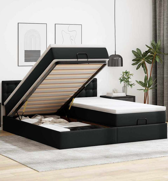 Ottoman-Bett mit Matratzen Schwarz 200x200 cm Kunstleder