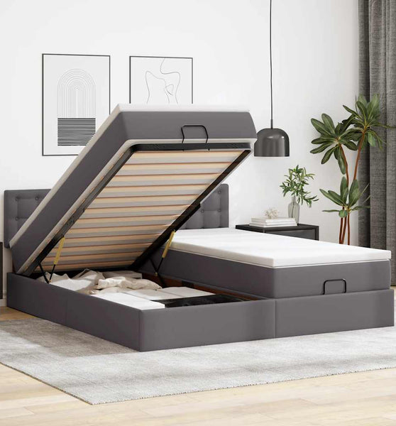 Ottoman-Bett mit Matratzen Grau 200x200 cm Kunstleder