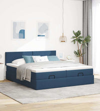 Ottoman-Bett mit Matratzen Blau 160x200 cm Stoff