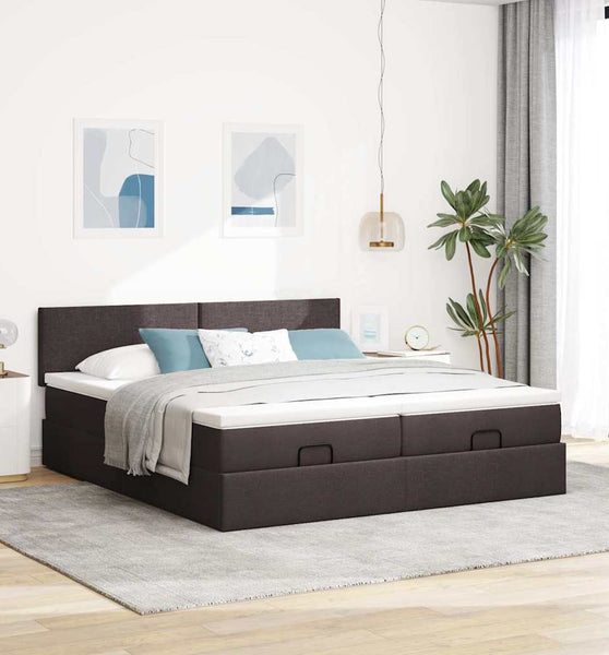 Ottoman-Bett mit Matratzen Dunkelbraun 200x200 cm Stoff