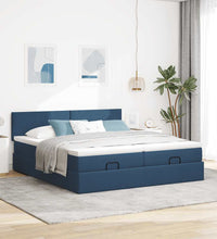 Ottoman-Bett mit Matratzen Blau 200x200 cm Stoff