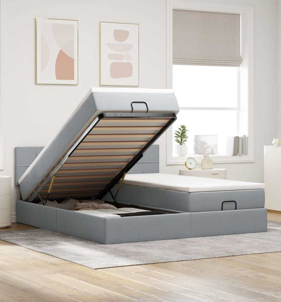 Ottoman-Bett mit Matratzen Hellgrau 160x200 cm Stoff