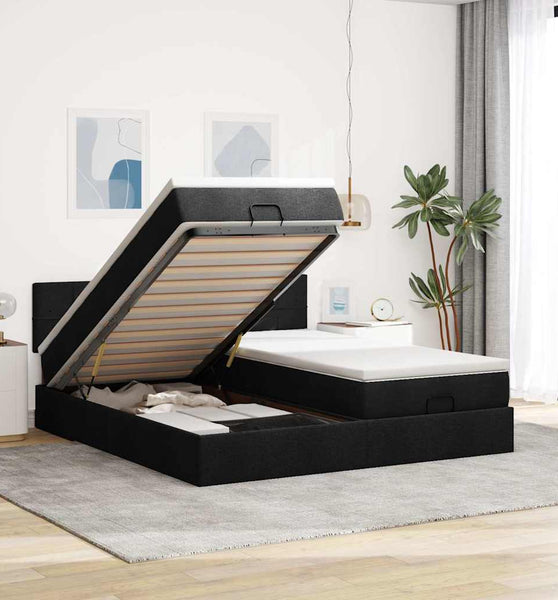 Ottoman-Bett mit Matratzen Schwarz 160x200 cm Stoff