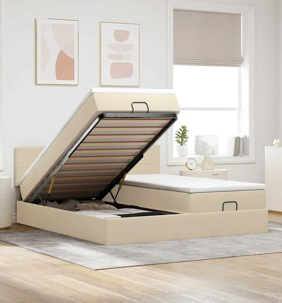 Ottoman-Bett mit Matratzen Creme 160x200 cm Stoff