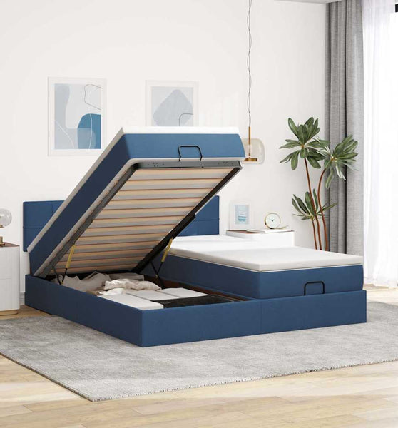 Ottoman-Bett mit Matratzen Blau 180x200 cm Stoff