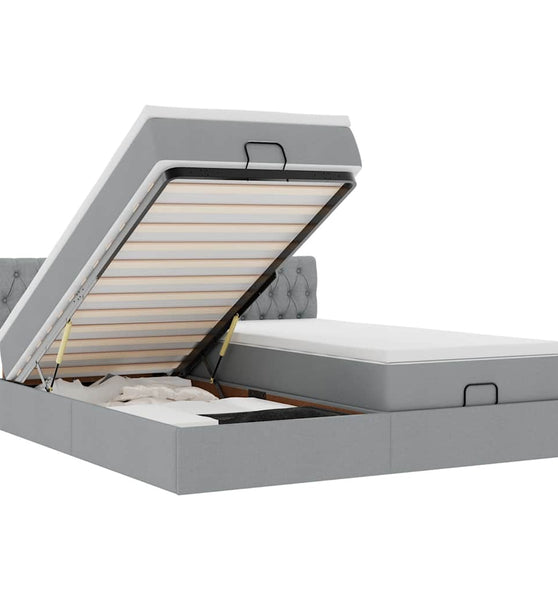 Ottoman-Bett mit Matratzen Hellgrau 160x200 cm Stoff