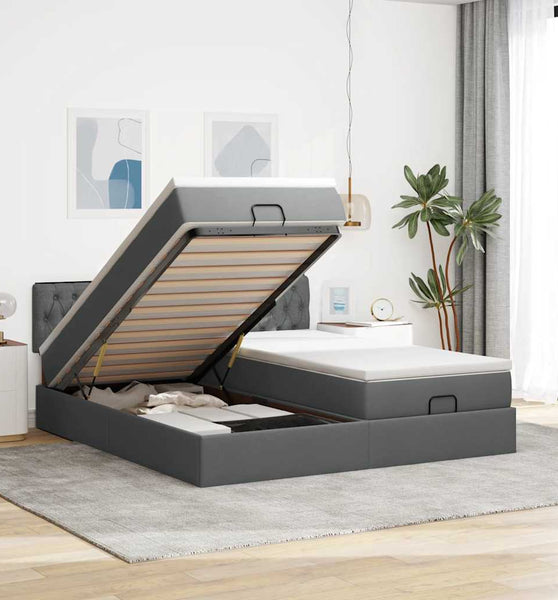 Ottoman-Bett mit Matratzen Dunkelgrau 160x200 cm Stoff