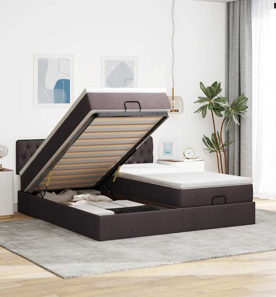 Ottoman-Bett mit Matratzen Dunkelbraun 160x200 cm Stoff
