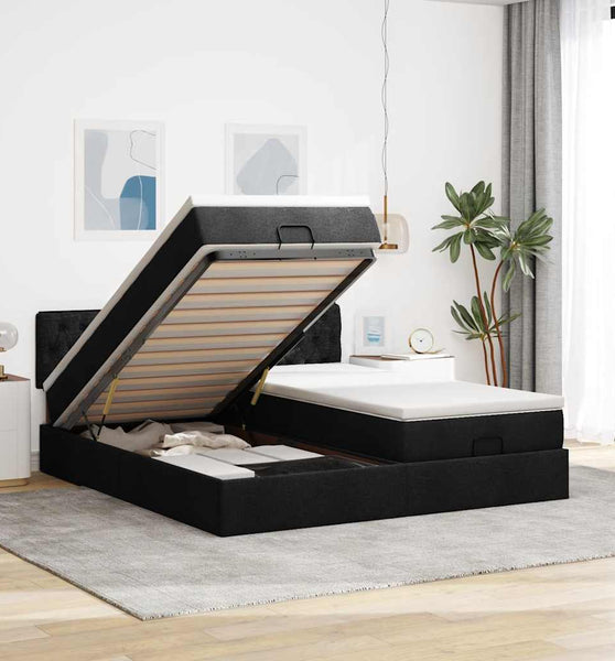 Ottoman-Bett mit Matratzen Schwarz 180x200 cm Stoff
