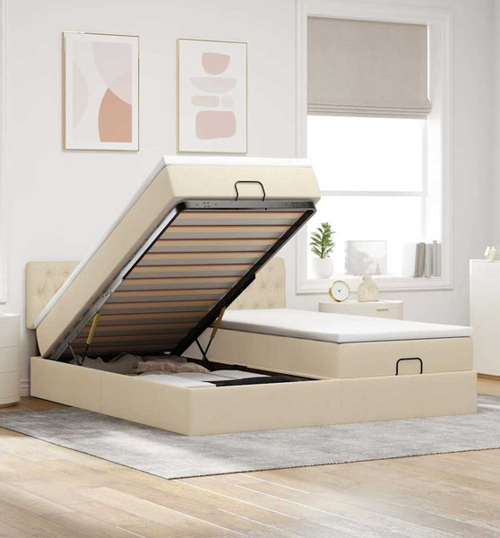 Ottoman-Bett mit Matratzen Creme 200x200 cm Stoff