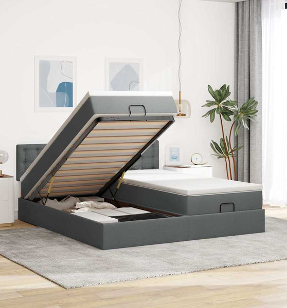 Ottoman-Bett mit Matratzen Dunkelgrau 160x200 cm Stoff