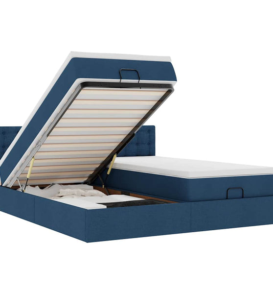 Ottoman-Bett mit Matratzen Blau 160x200 cm Stoff