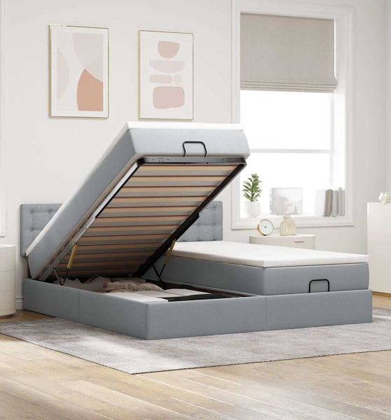Ottoman-Bett mit Matratzen Hellgrau 180x200 cm Stoff