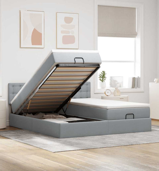 Ottoman-Bett mit Matratzen Hellgrau 200x200 cm Stoff