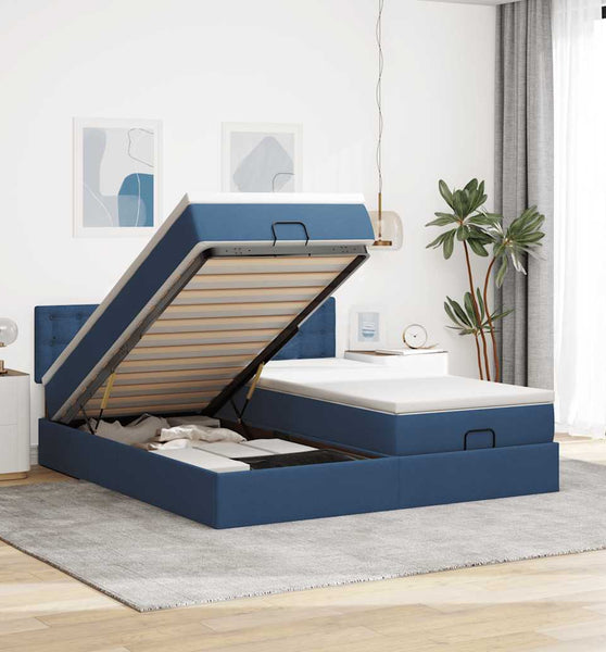 Ottoman-Bett mit Matratzen Blau 200x200 cm Stoff