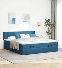 Ottoman-Bett mit Matratzen Dunkelblau 160x200 cm Samt