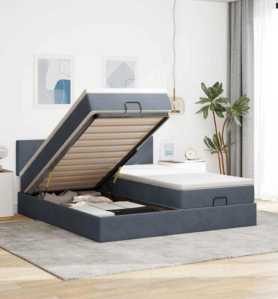 Ottoman-Bett mit Matratzen Dunkelgrau 180x200 cm Samt