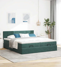 Ottoman-Bett mit Matratzen Dunkelgrün 160x200 cm Samt