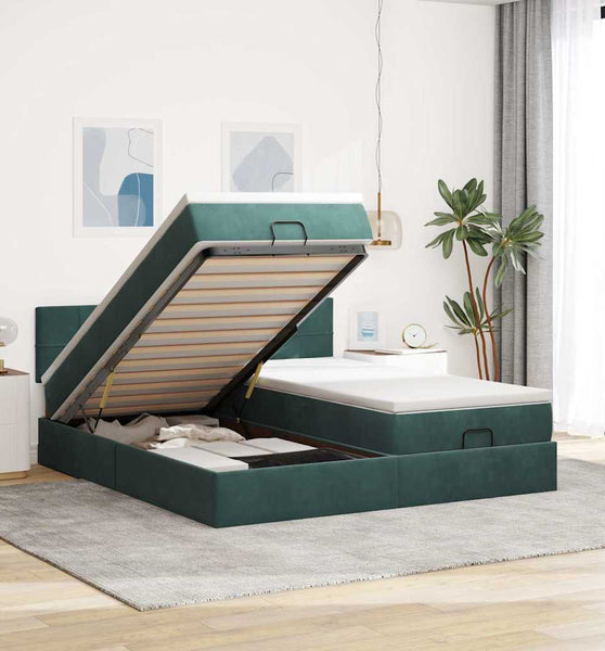 Ottoman-Bett mit Matratzen Dunkelgrün 160x200 cm Samt