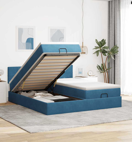 Ottoman-Bett mit Matratzen Dunkelblau 160x200 cm Samt