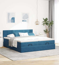 Ottoman-Bett mit Matratzen Dunkelblau 180x200 cm Samt