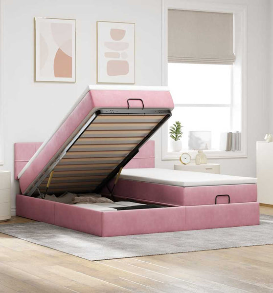 Ottoman-Bett mit Matratzen Rosa 180x200 cm Samt