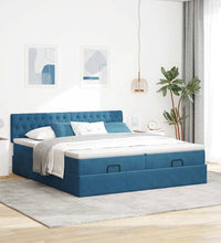 Ottoman-Bett mit Matratzen Dunkelblau 160x200 cm Samt