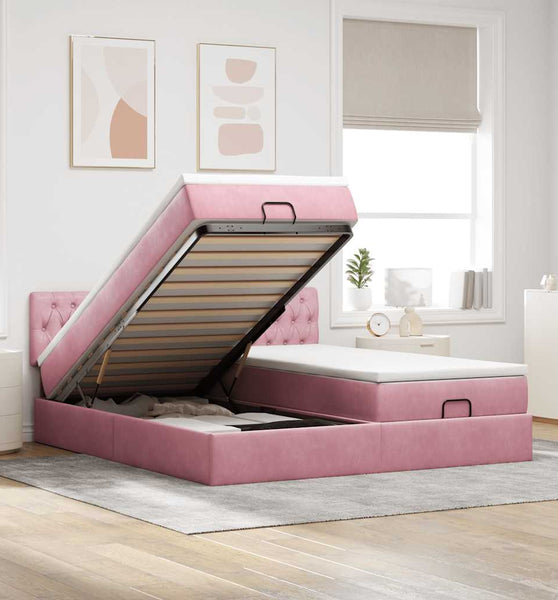 Ottoman-Bett mit Matratzen Rosa 180x200 cm Samt