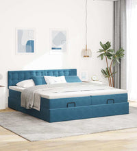 Ottoman-Bett mit Matratzen Dunkelblau 160x200 cm Samt