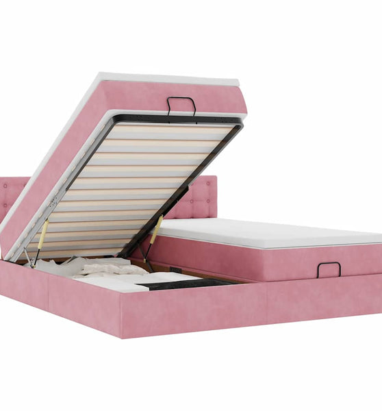 Ottoman-Bett mit Matratzen Rosa 180x200 cm Samt