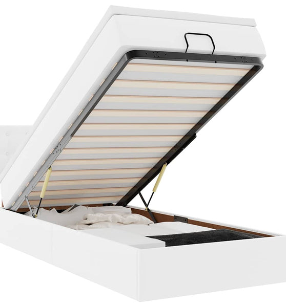 Ottoman-Bett mit Matratzen & LEDs Reinweiß 80x200 cm Kunstleder