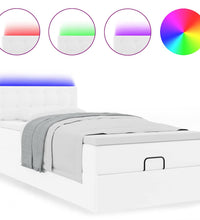 Ottoman-Bett mit Matratzen & LEDs Reinweiß 80x200 cm Kunstleder