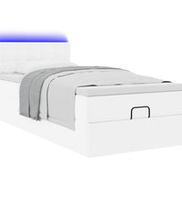 Ottoman-Bett mit Matratzen & LEDs Reinweiß 80x200 cm Kunstleder
