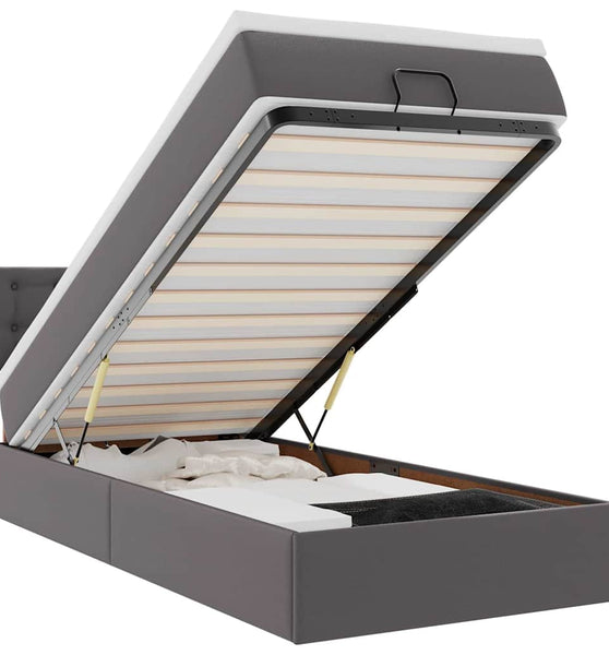 Ottoman-Bett mit Matratzen & LEDs Grau 80x200 cm Kunstleder