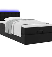 Ottoman-Bett mit Matratzen & LEDs Schwarz 90x190 cm Kunstleder