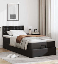 Ottoman-Bett mit Matratzen & LEDs Schwarz 90x200 cm Kunstleder